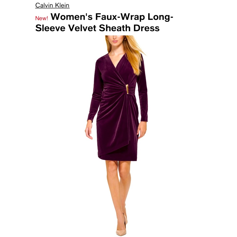 Faux-wrap velvet Calvin Klein women dress-new with tags